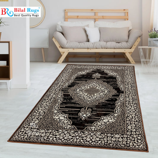 Polyester Silk Woven Rug.(Article-1563-Brown) Size : 4 ft width x 5.6 ft length
