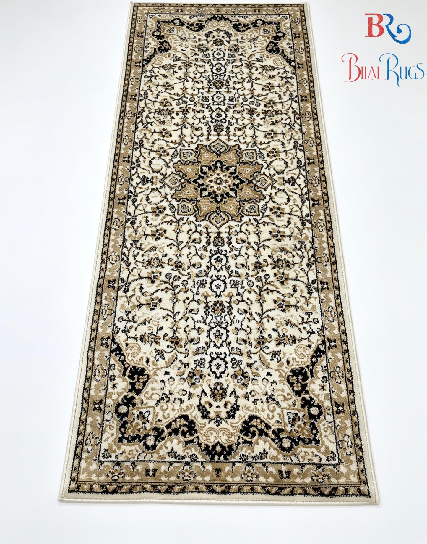 Off white Persian Polypropylene Woven Rug.
 Size : 2.6 ft width x 6.6 ft length
 (80 cm x 200cm)