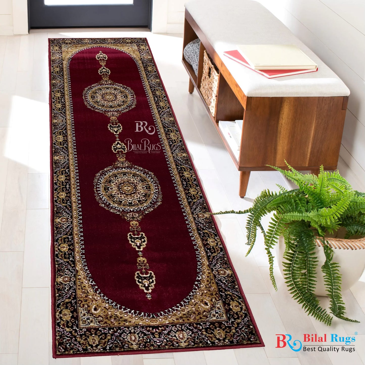 Red Persian Polypropylene Woven Runner.
 Size : 2.6 ft width x 9.6 ft length
 (80 cm x 290cm)
