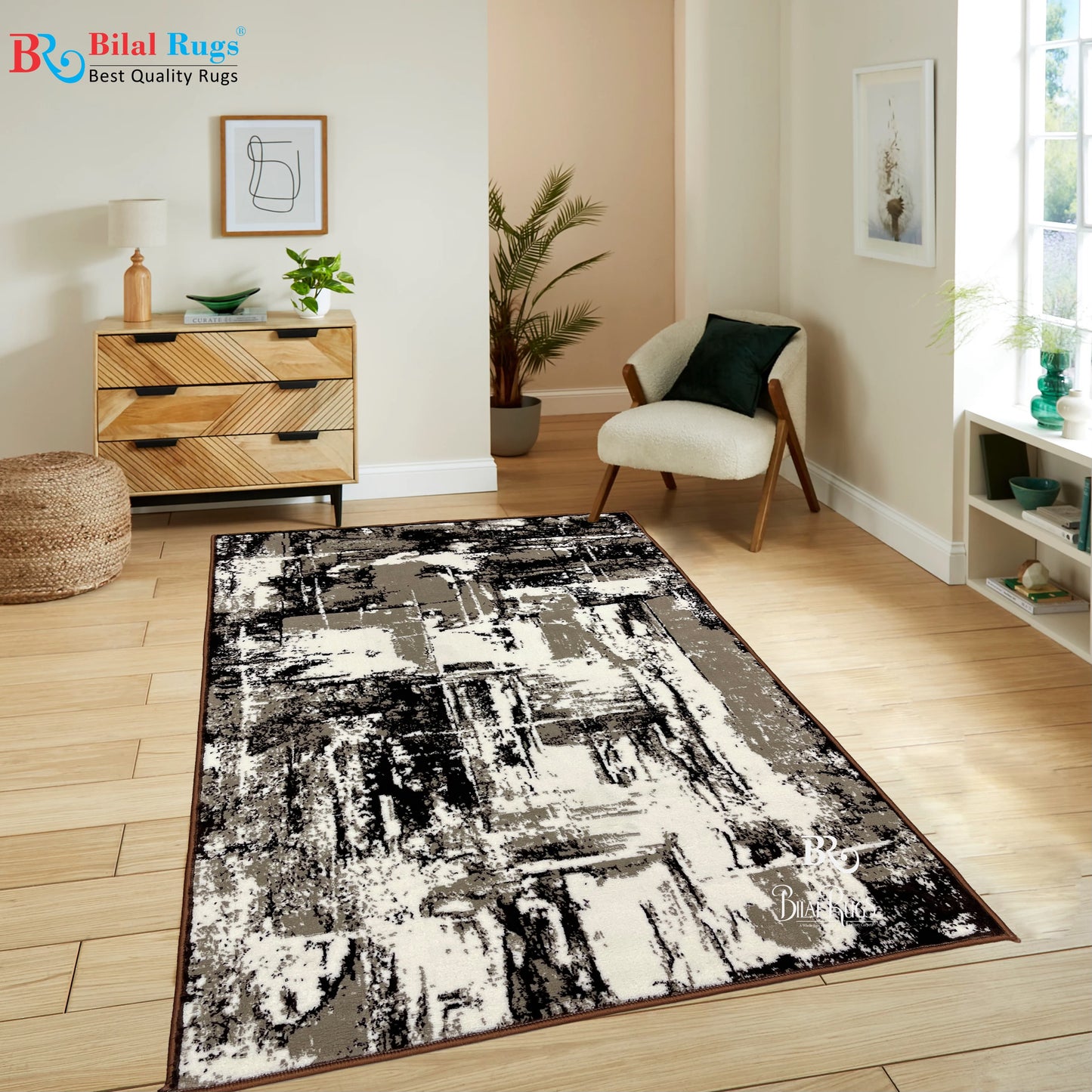 Polyester Silk Woven Rug.(Article-1453-Brown) Size : 3 ft width x 5 ft length ( 100cm x 150cm)