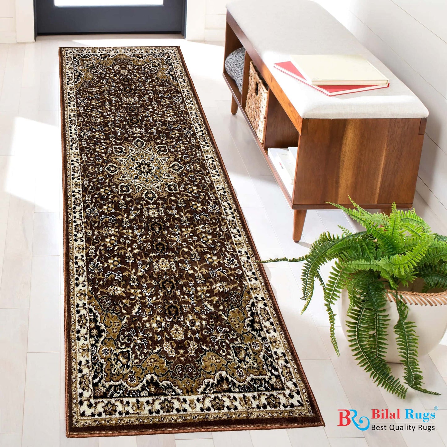 Brown Persian Polypropylene Woven Runner.
Size : 2.6 ft width x 6.6 ft length
(80 cm x 200 cm)