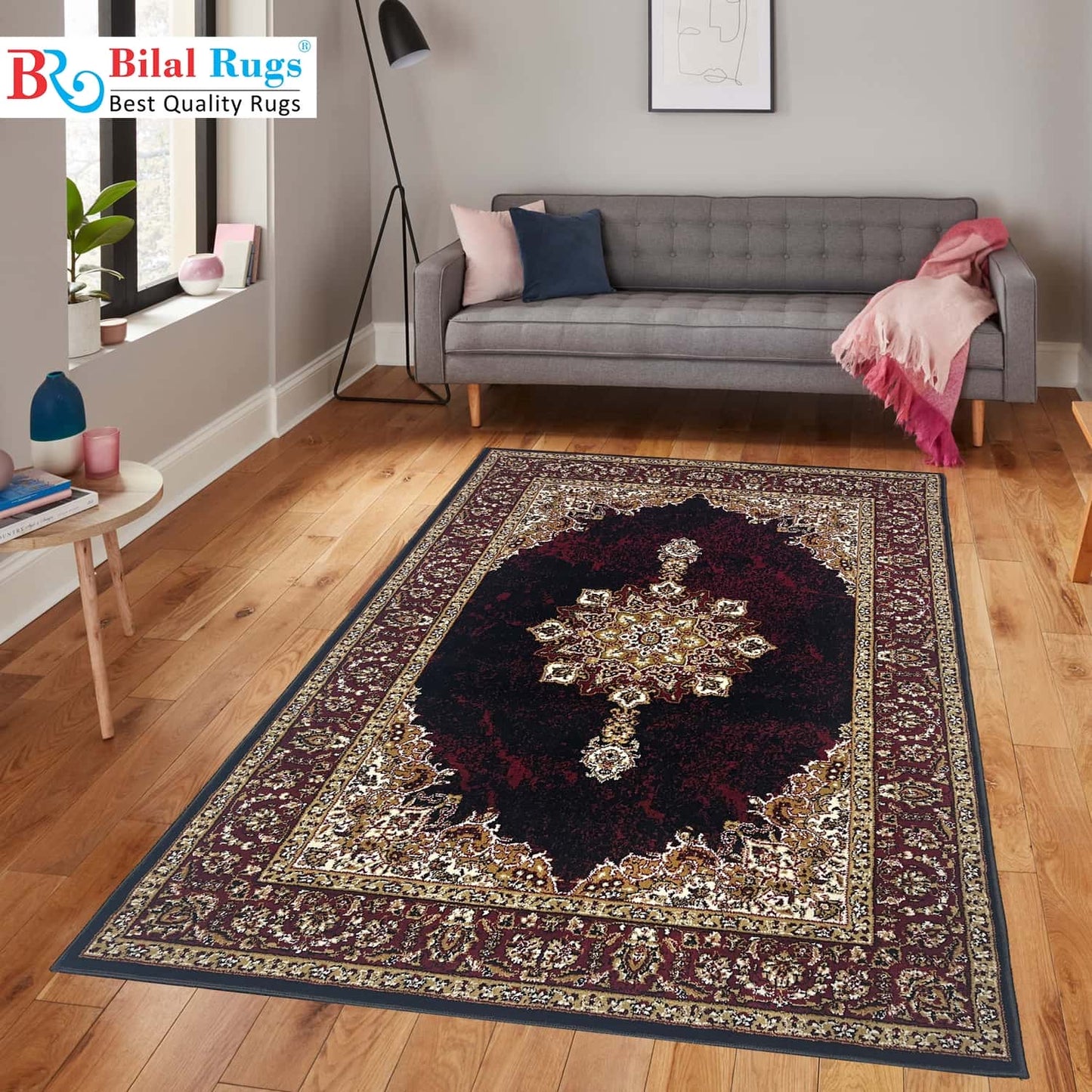 Persian polypropylene Rug,back woven(Article-56-Black Multi)
Size : 5ft width  x 7.3ft length (150cm x 220cm)