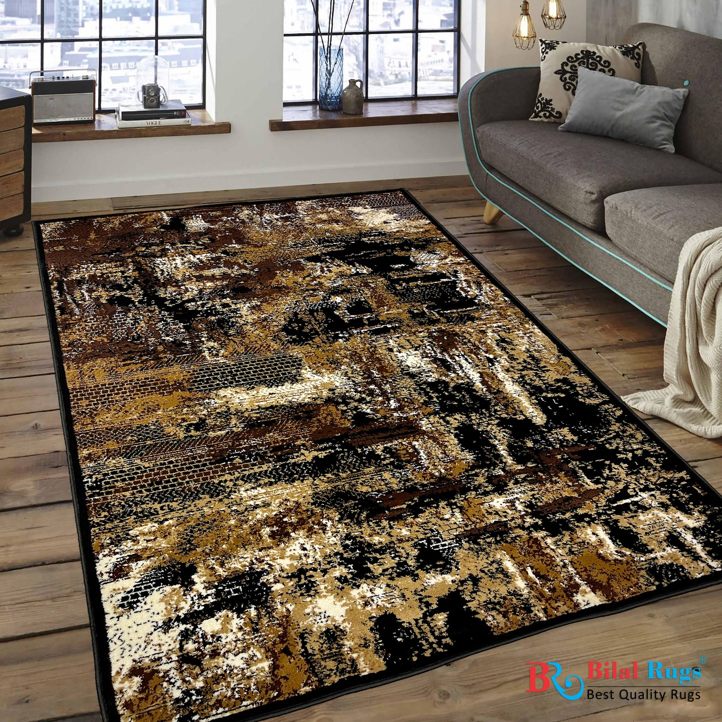 Modern polypropylene Rug,back woven(Article-6777-Black)
Size : 5ft width  x 7.3ft length (150cm x 220cm)