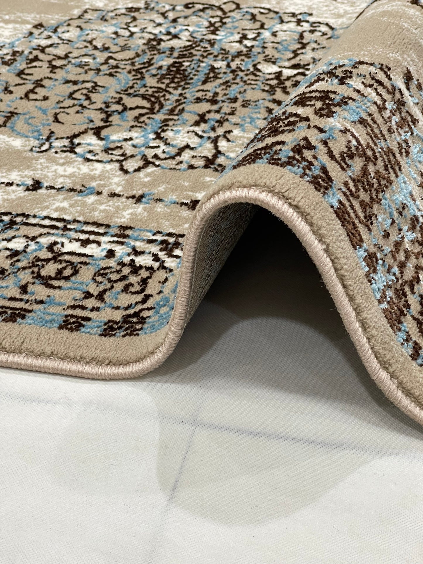 Polyester Silk Woven Rug.(Article-1455-Beige) Size : 3 ft width x 5 ft length ( 100cm x 150cm)