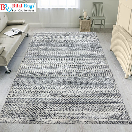 Turkish Shaggy Rug With Woven Back.  Size : 5 Ft Width x 7.3 Ft Length (160cm x 220cm) Article-07-Off White, Grey