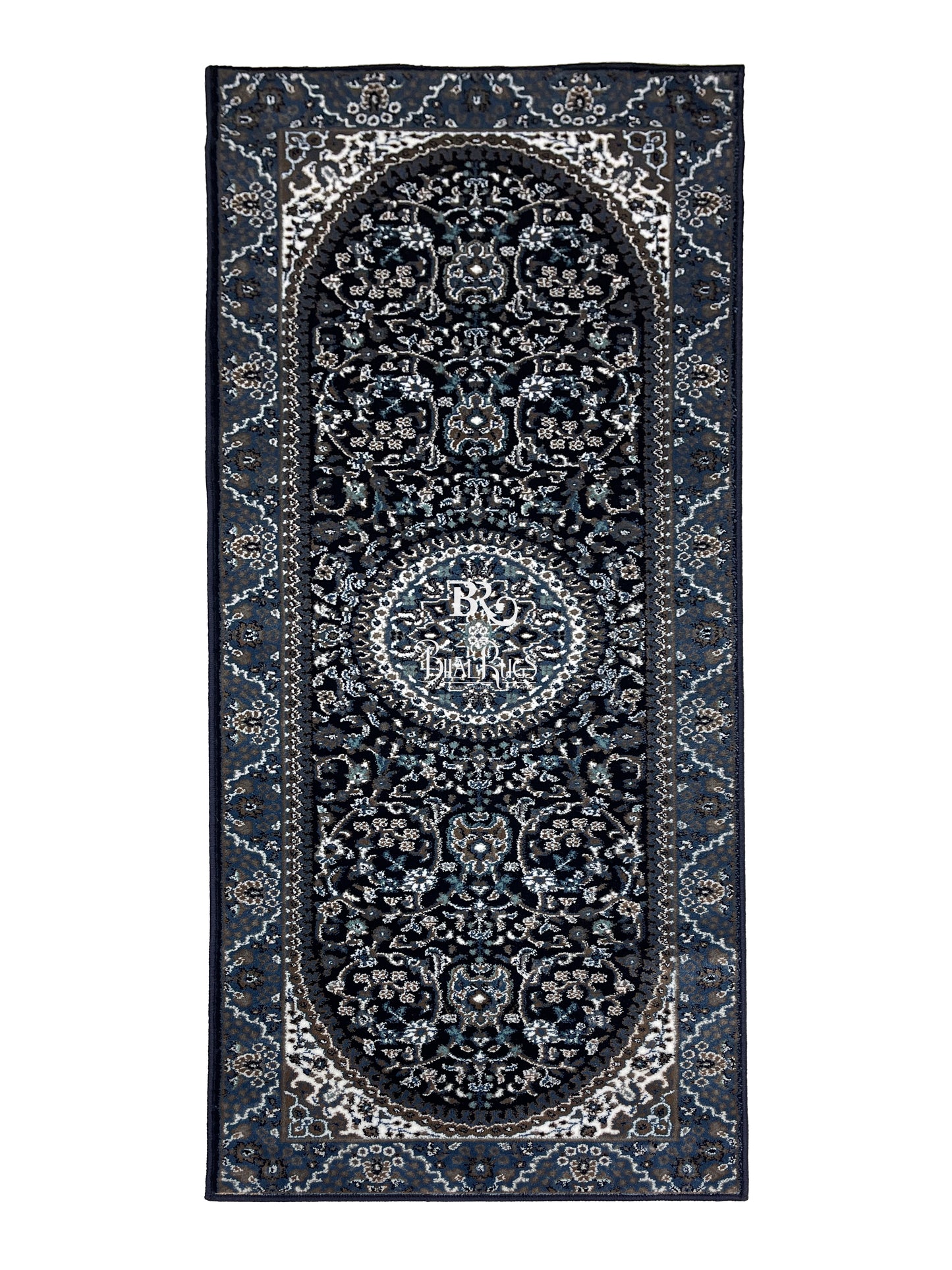 Blue Persian Polypropylene Woven Rug.  Size : 2.6 ft width x 6.6 ft length  (80 cm x 200cm)
