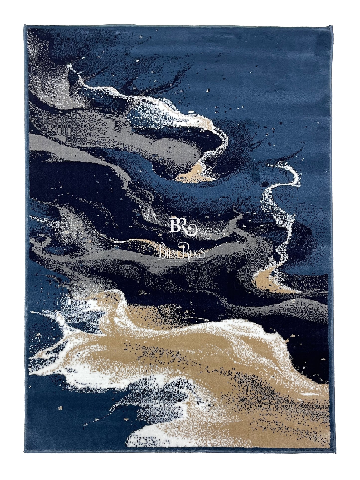 Modern polypropylene Rug,back woven (Article-175-Blue) Size : 4 ft width x 5.6 ft length (120 cm x 170 cm)