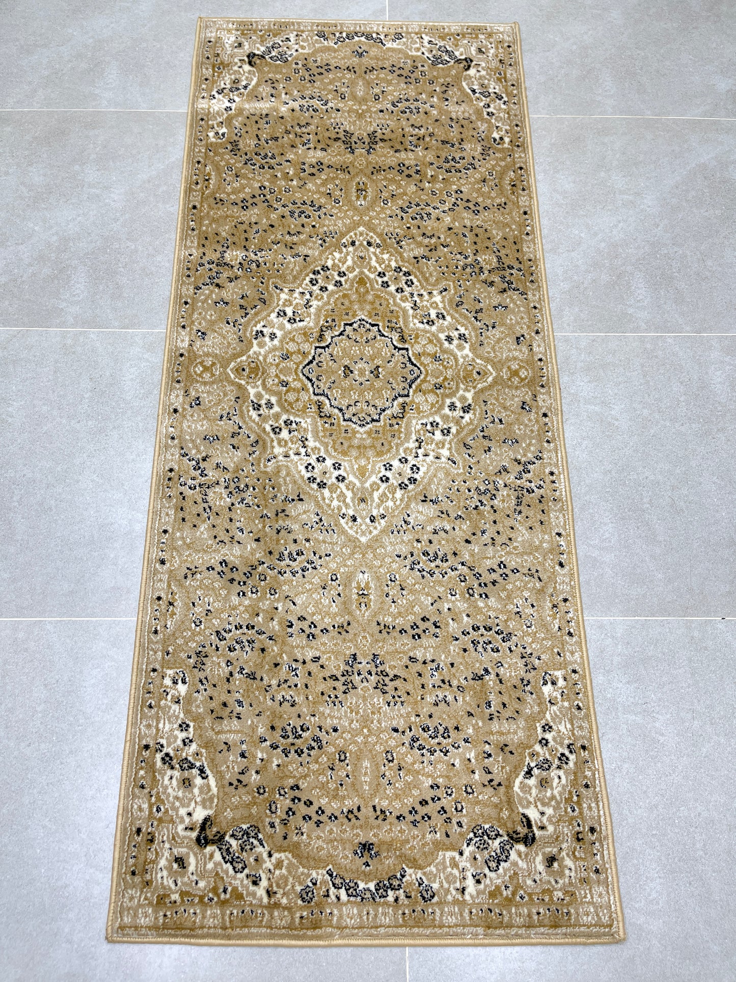 Beige Persian Polypropylene Woven Rug.
 Size : 2.6 ft width x 6.6 ft length
 (80 cm x 200cm)