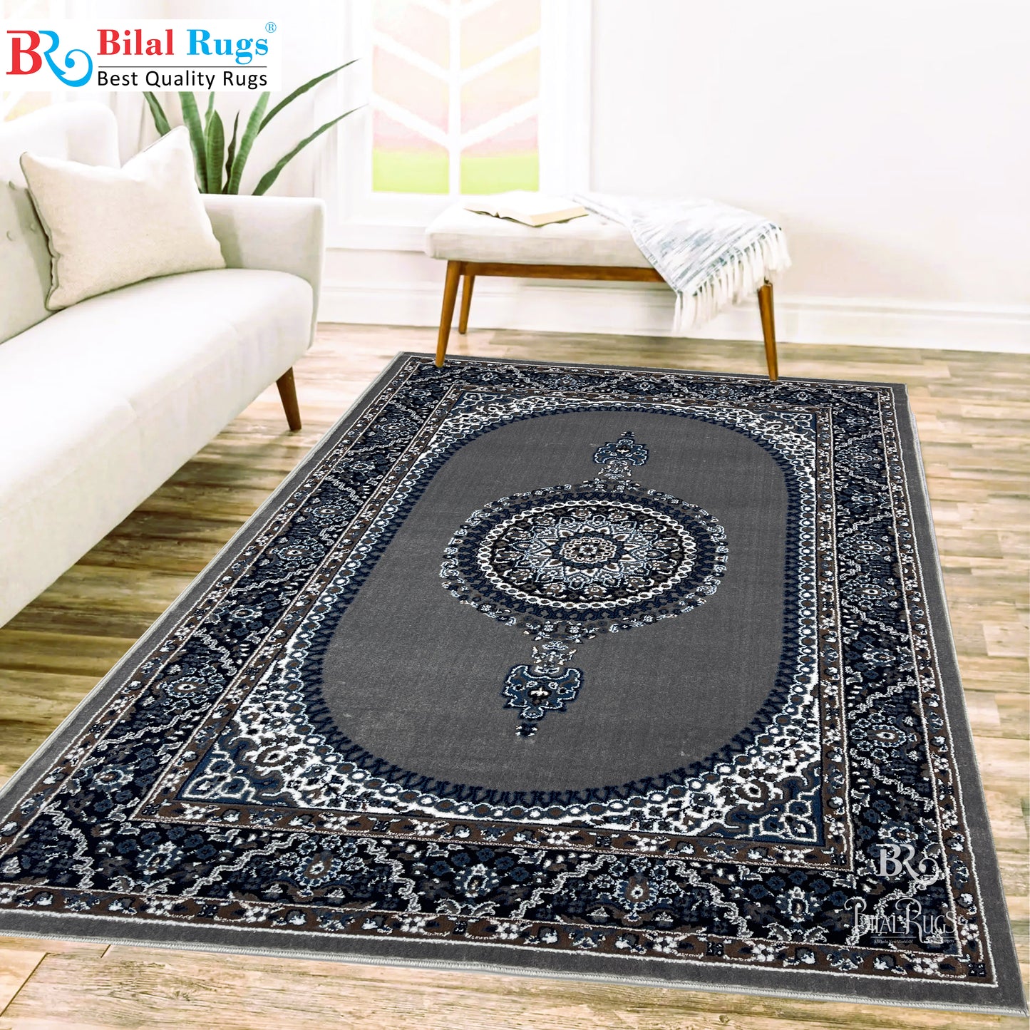 Persian  Polypropylene Rug,back woven(Article-22-Grey)
Size : 5ft width  x 7.3ft length (150cm x 220cm)