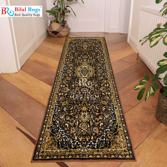Persian Brown Polypropylene Woven Rug.
 Size : 2.6 ft width x 6.3 ft length
 (80 cm x 200cm)