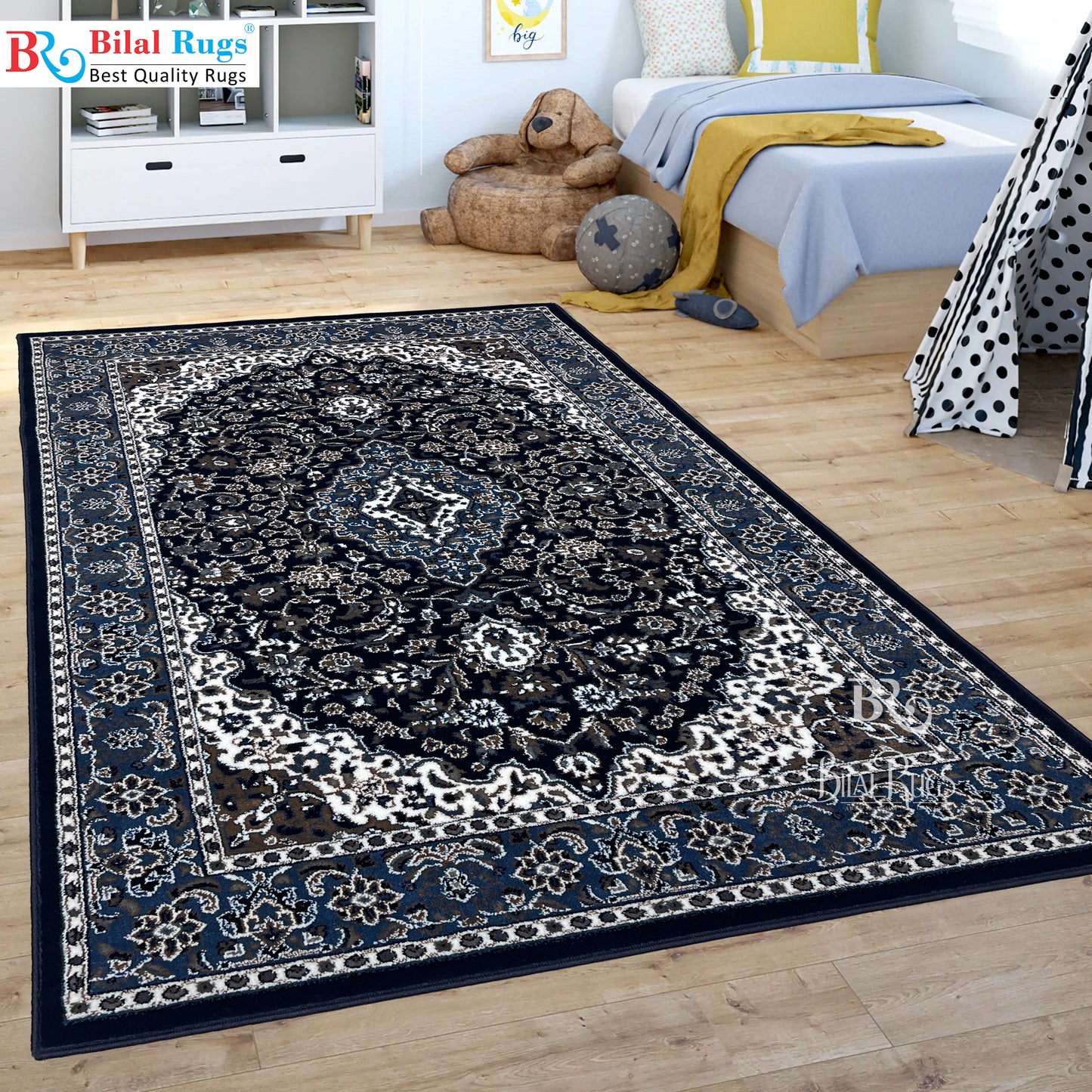 Persian polypropylene Rug,back woven(Article-01-Dark Blue)
Size : 5ft width  x 7.3ft length (150cm x 220cm)