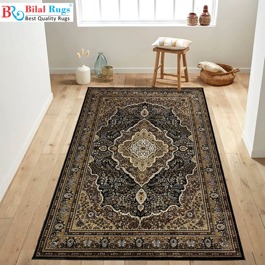 Persian polypropylene Rug,back woven(Article-25-Black)
Size : 5ft width  x 7.3ft length (150cm x 220cm)