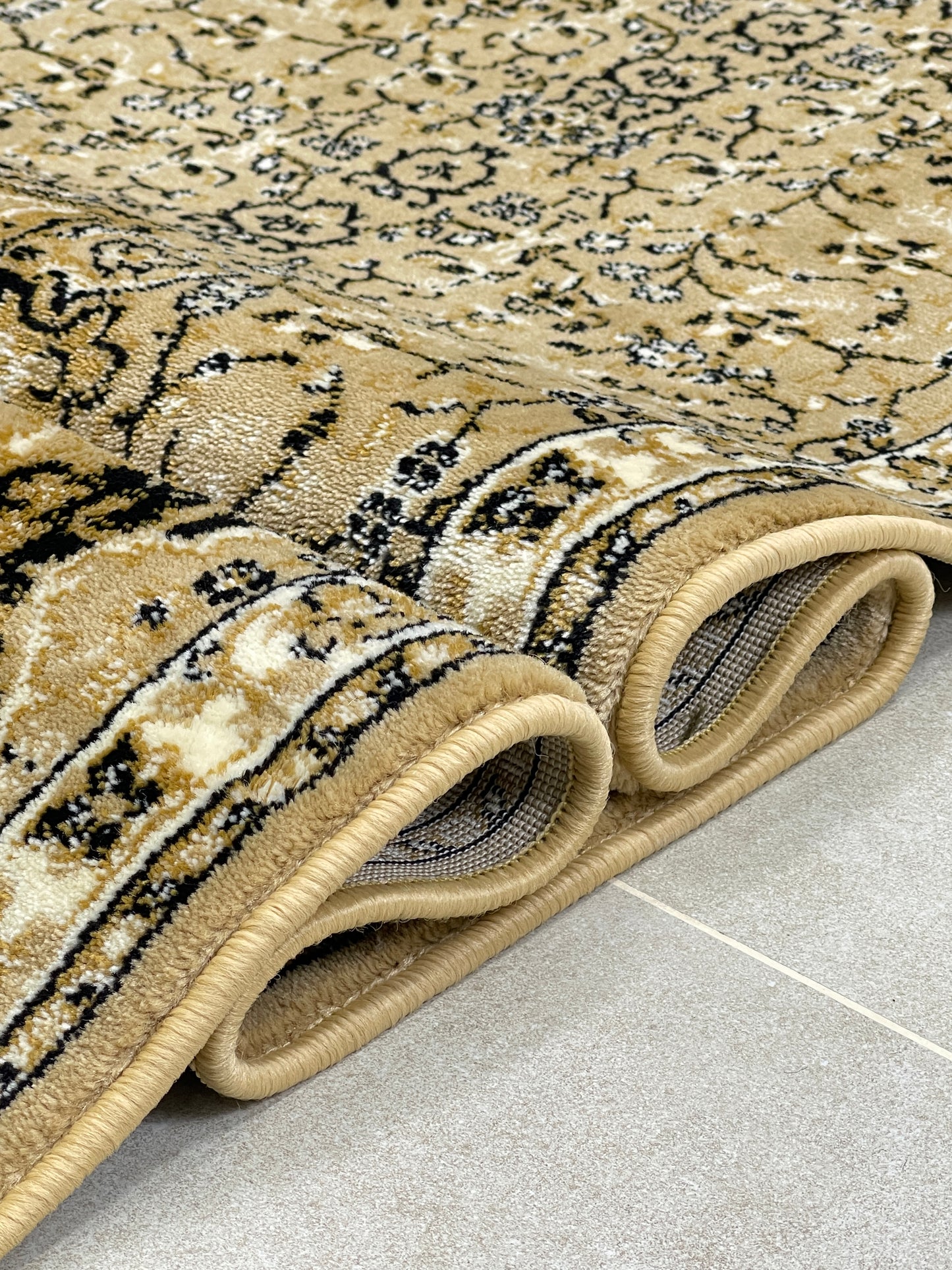 Beige  Persian Polypropylene Woven Rug.  Size : 2.6 ft width x 6.6 ft length  (80 cm x 200cm)
