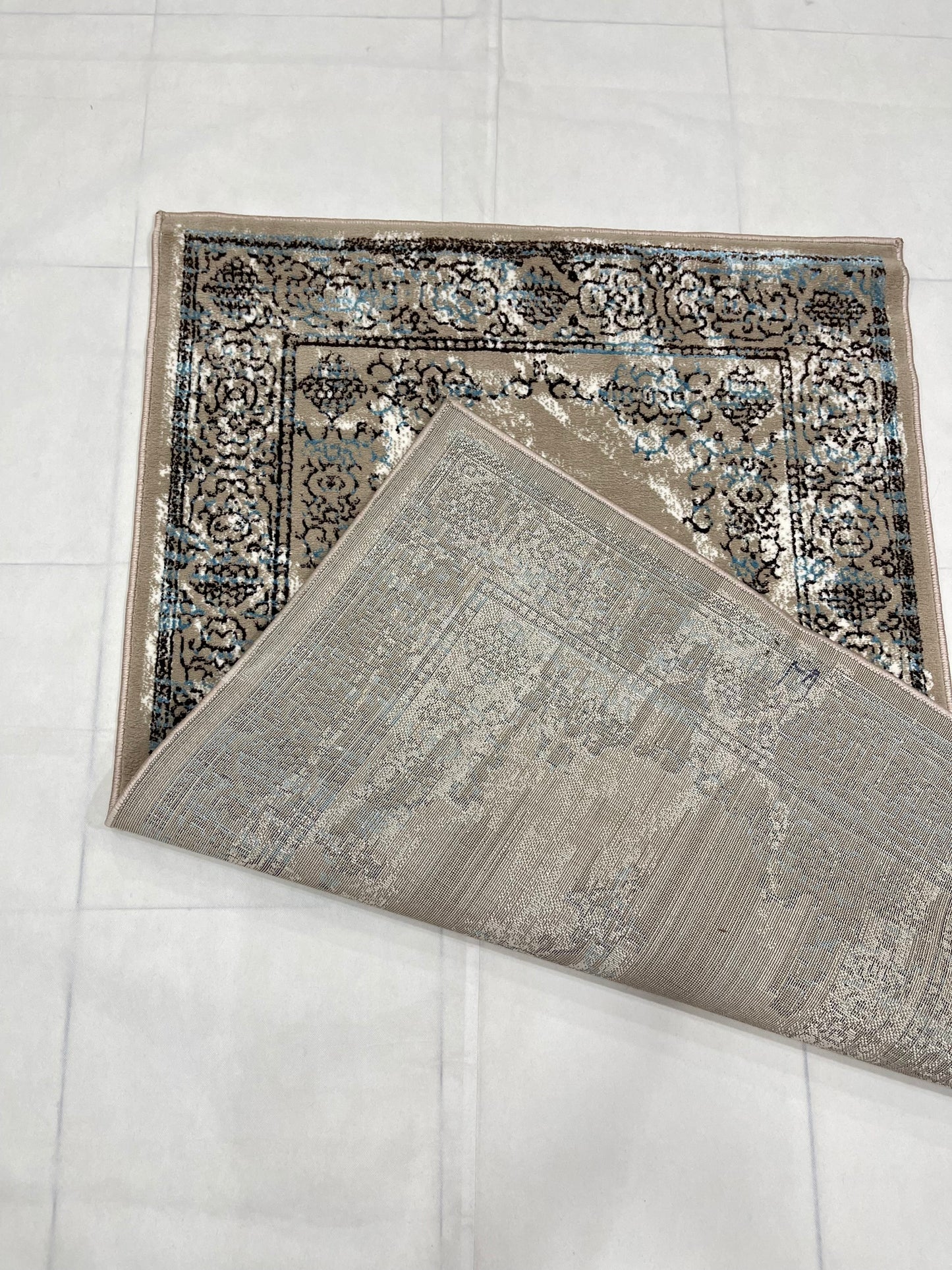 Polyester Silk Woven Rug.(Article-1455-Beige) Size : 3 ft width x 5 ft length ( 100cm x 150cm)