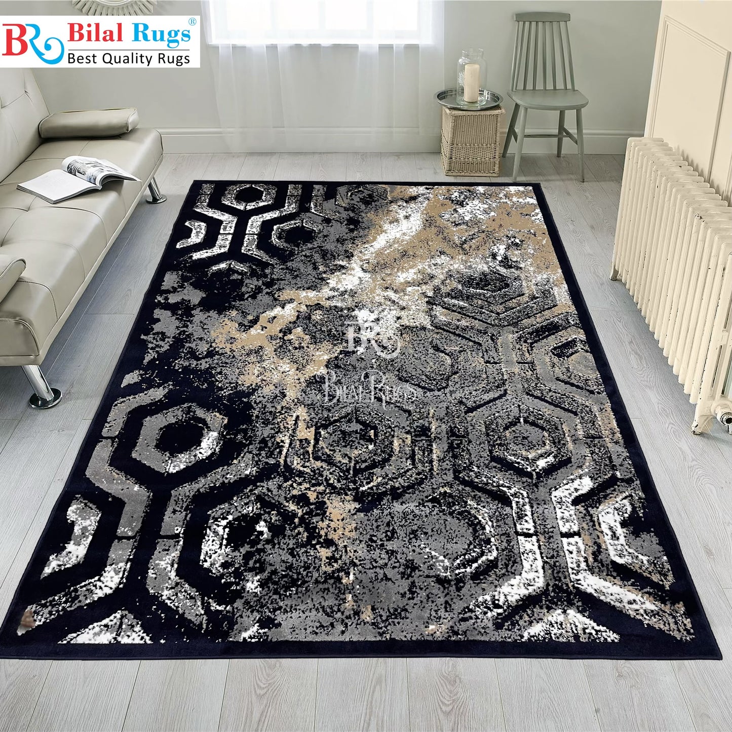 Modern polypropylene Rug,back woven(Article-1560-Blue)