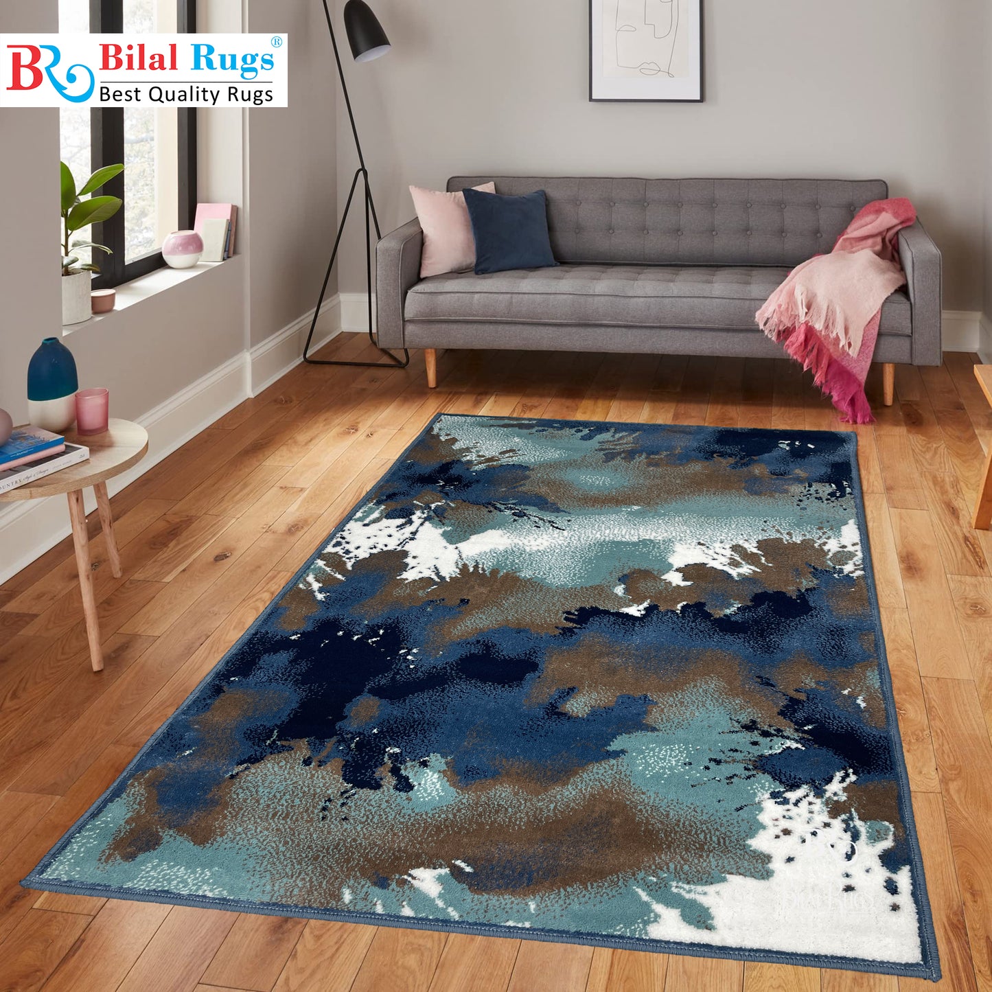 Modern Polypropylene Rug,Woven Back
(Article-69-Blue)
Size : 3 ft width x 5 ft length (100cm x 150 cm)