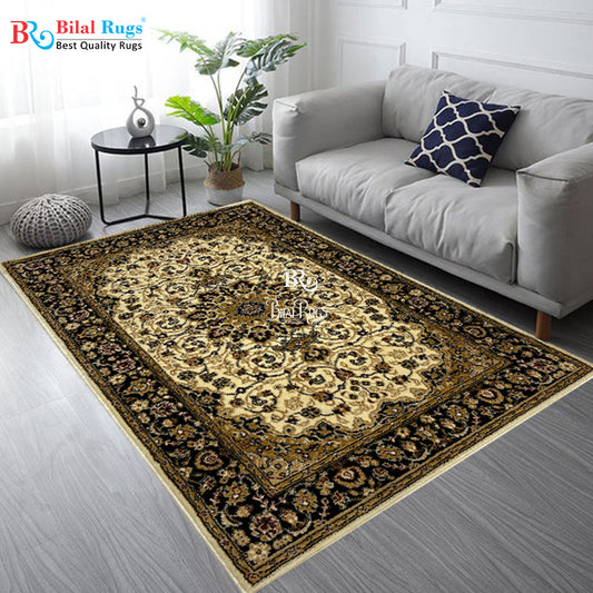 Persian Polypropylene Rug,Woven Back (Article-01-Off white) Size : 3 ft width x 5 ft length (100cm x 150 cm)