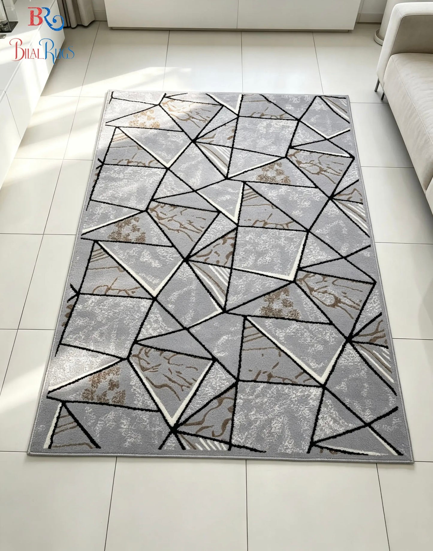 Polyester Silk Woven Rug.(Article-1550-Grey) Size : 4 ft width x 5.6 ft length