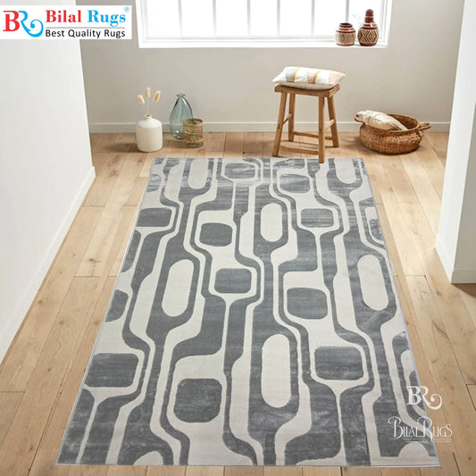 Modern Turkish Silk , Woven Back (Article-1303-Off white,Grey) Size : 5 ft width x 7.3 ft length
