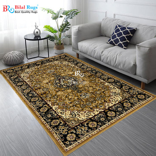Persian Polypropylene Rug,Woven Back (Article-01-Gold) Size : 3 ft width x 5 ft length (100cm x 150 cm)