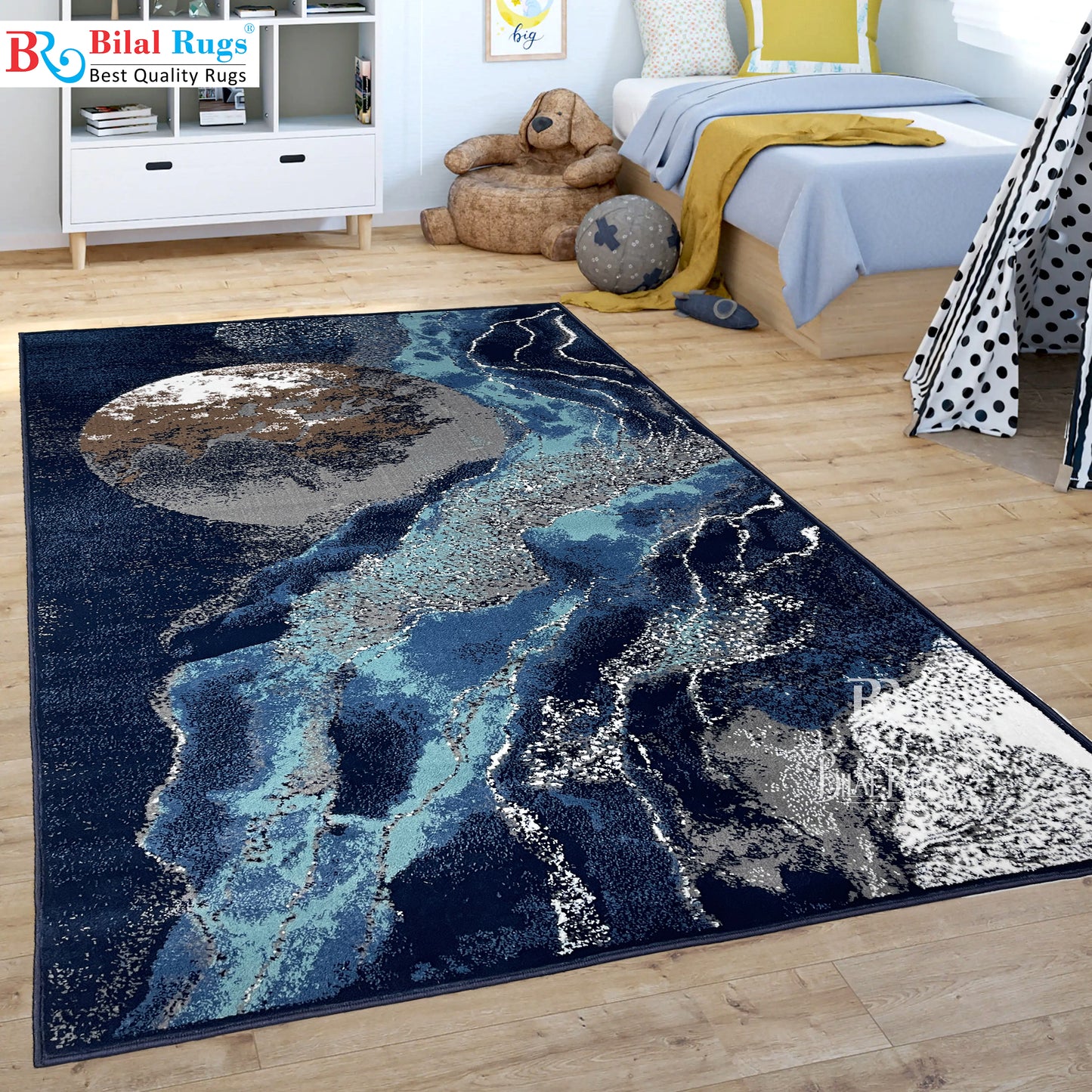 Modern polypropylene Rug,back woven(Article-5444-Blue)
Size : 5ft width  x 7.3ft length (150cm x 220cm)