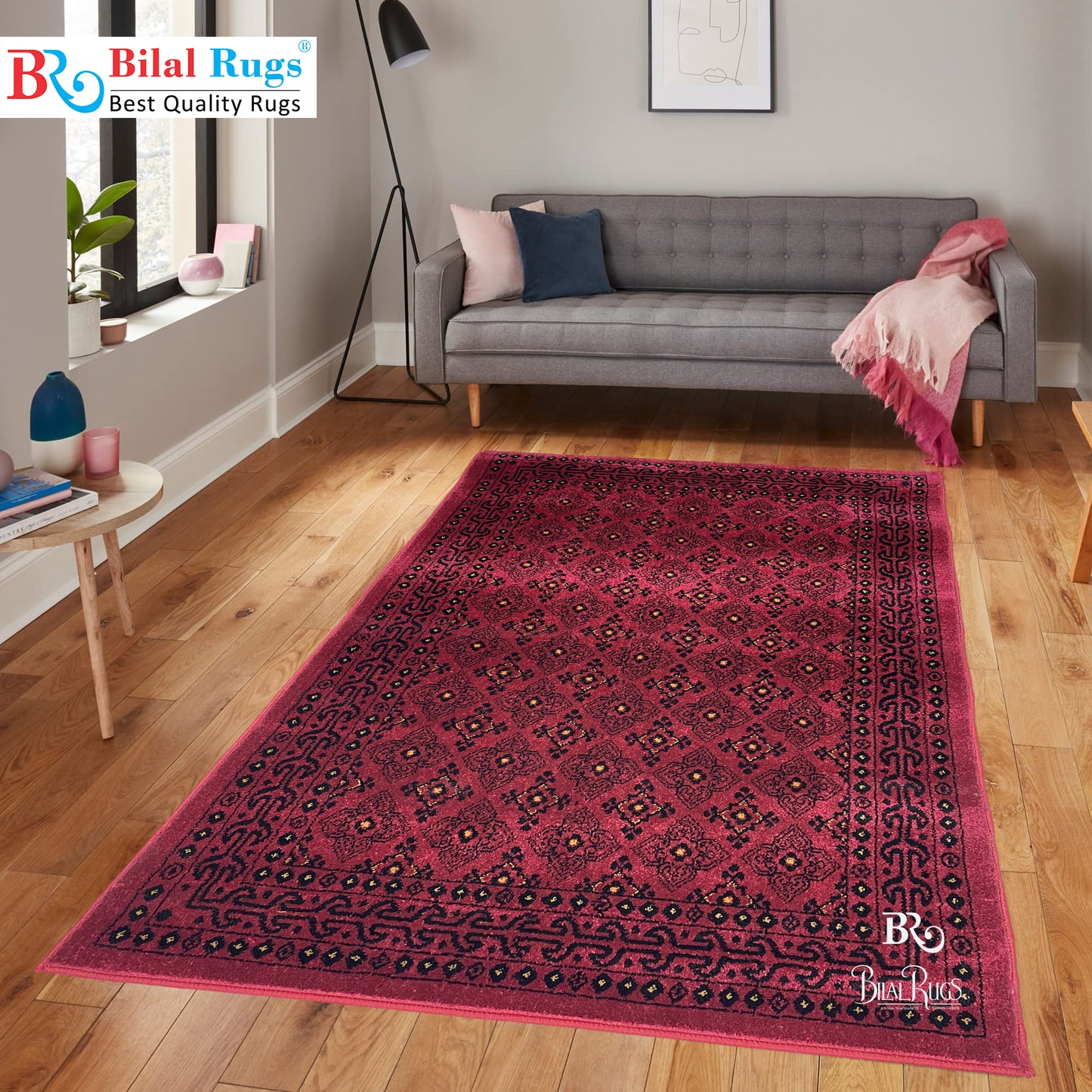 Persian Polypropylene Rug,Woven Back (Article-120-Red) Size : 3 ft width x 5 ft length (100cm x 150 cm)