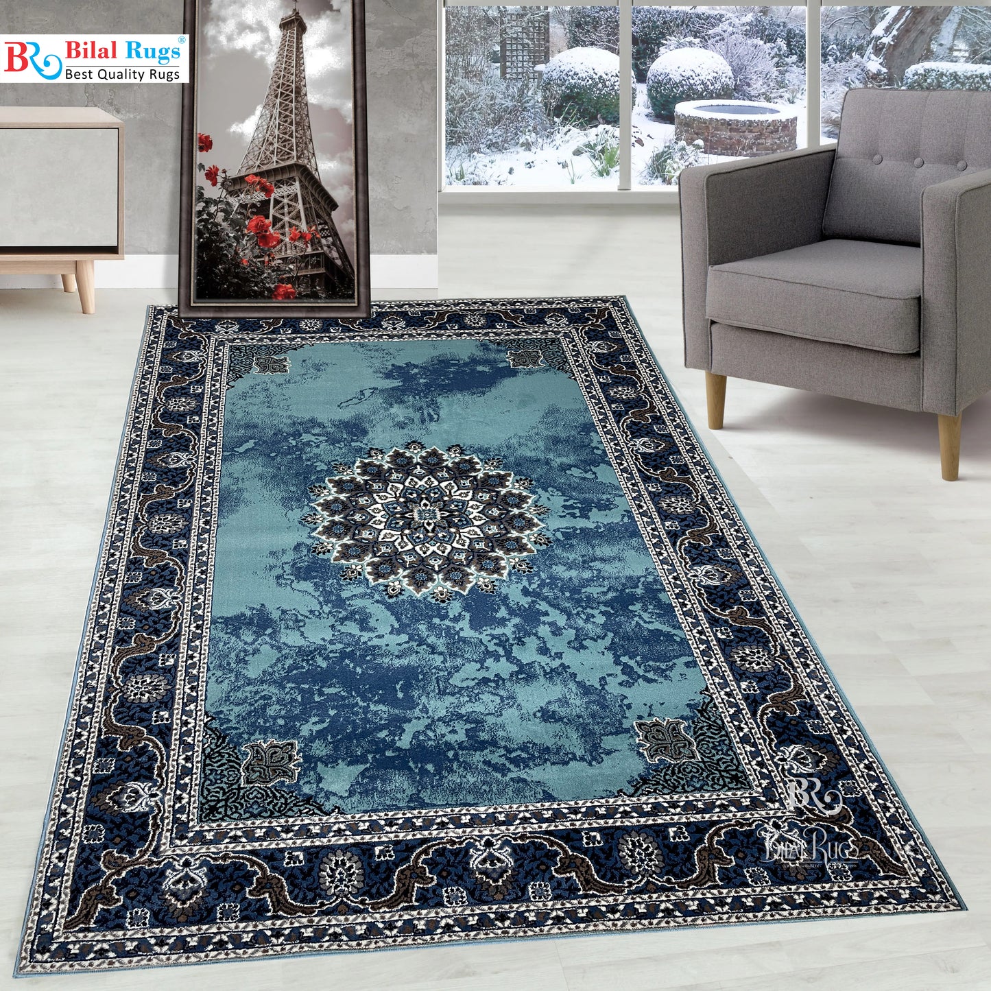 Persian polypropylene Rug,back woven(Article-39-Feroze)
Size : 6.6 ft width x 9.6 ft length (200cm x 290cm)