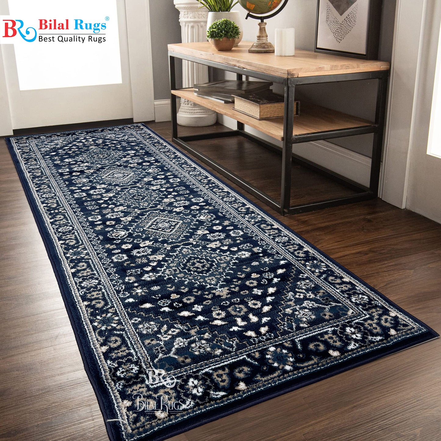 Blue Persian Polypropylene Woven Rug.
 Size : 2.6 ft width x 6.6 ft length
 (80 cm x 200cm)