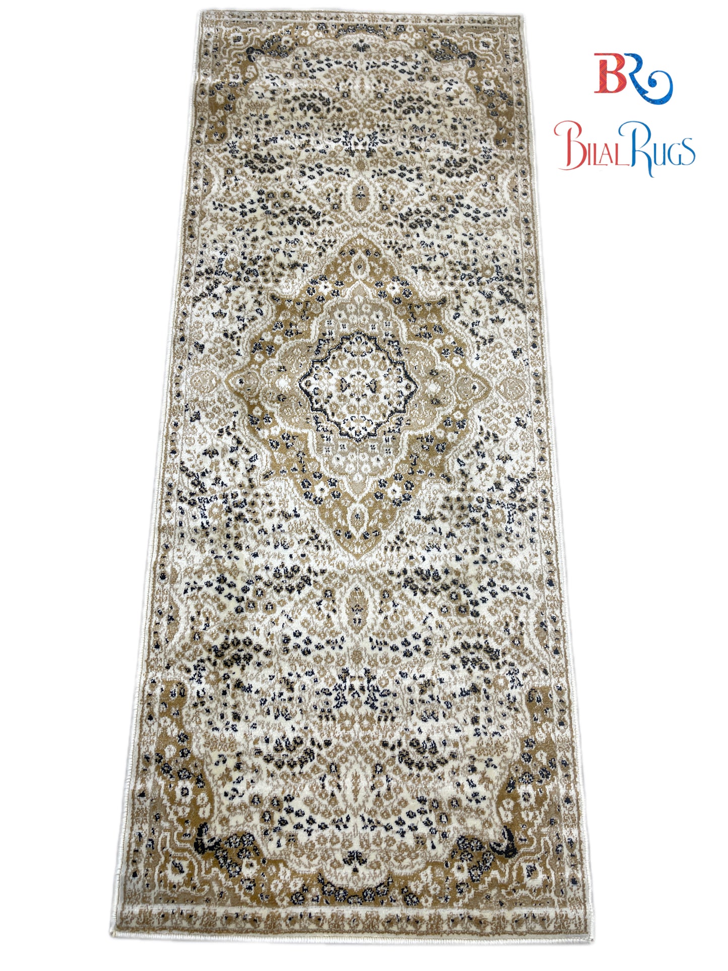 Off white Persian Polypropylene Woven Rug.
 Size : 2.6 ft width x 6.6 ft length
 (80 cm x 200cm)