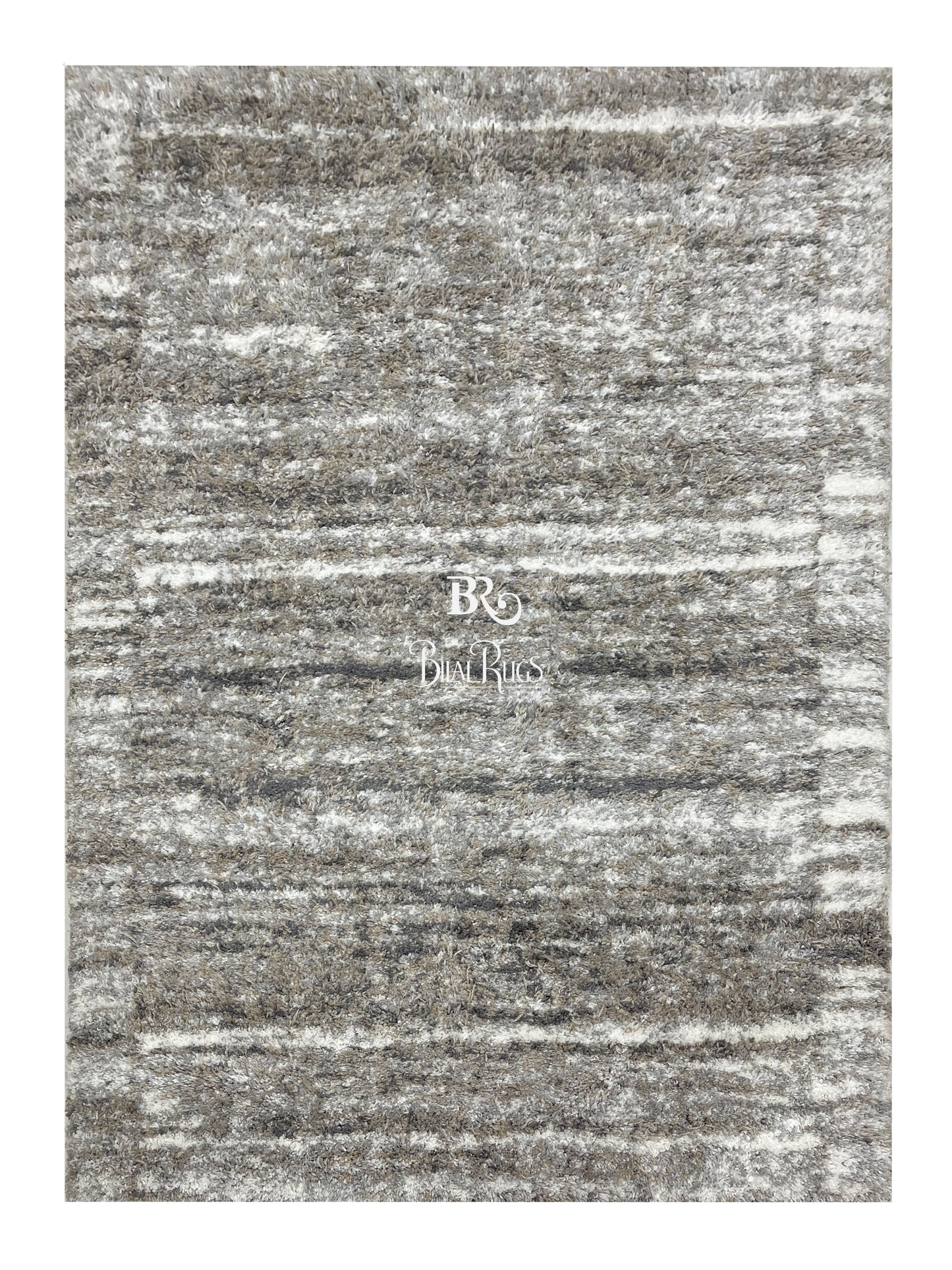 Turkish Shaggy Rug With Woven Back.  Size : 5 Ft Width x 7.3 Ft Length (160cm x 220cm) Article-09-Off White, Grey