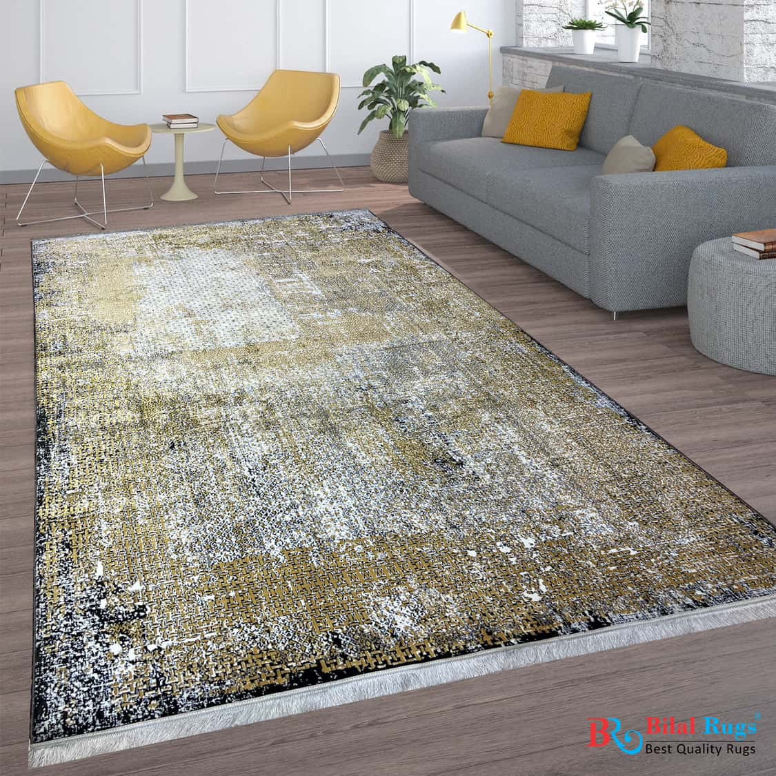 Irani Vintage Woven Rug.
 Article -2016-Grey , Yellow
Size: 6.6 ft width x 9.6 ft length (200cm x 290cm)