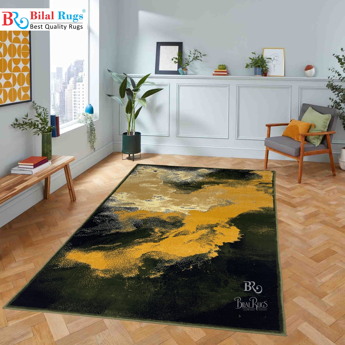 Modern  Polypropylene Rug,back woven(Article-612-Green)