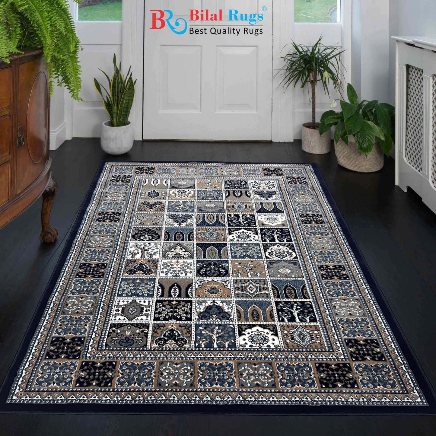 Persian polypropylene Rug,back woven(Article-3556-Blue)