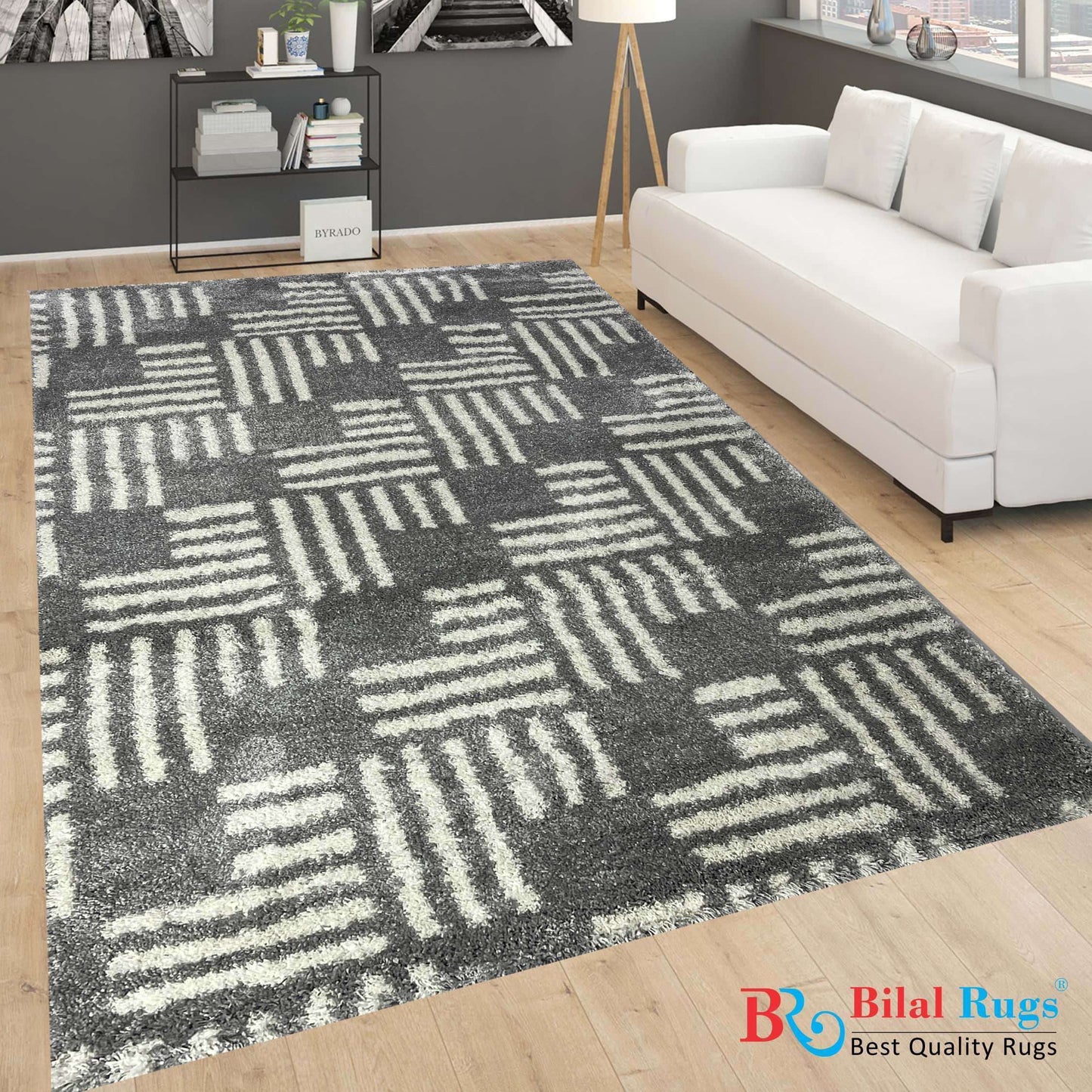 Woven Shaggy
Size : 4 ft width x 5.6 ft length (120 cm x 170 cm)
L. Grey &amp; white