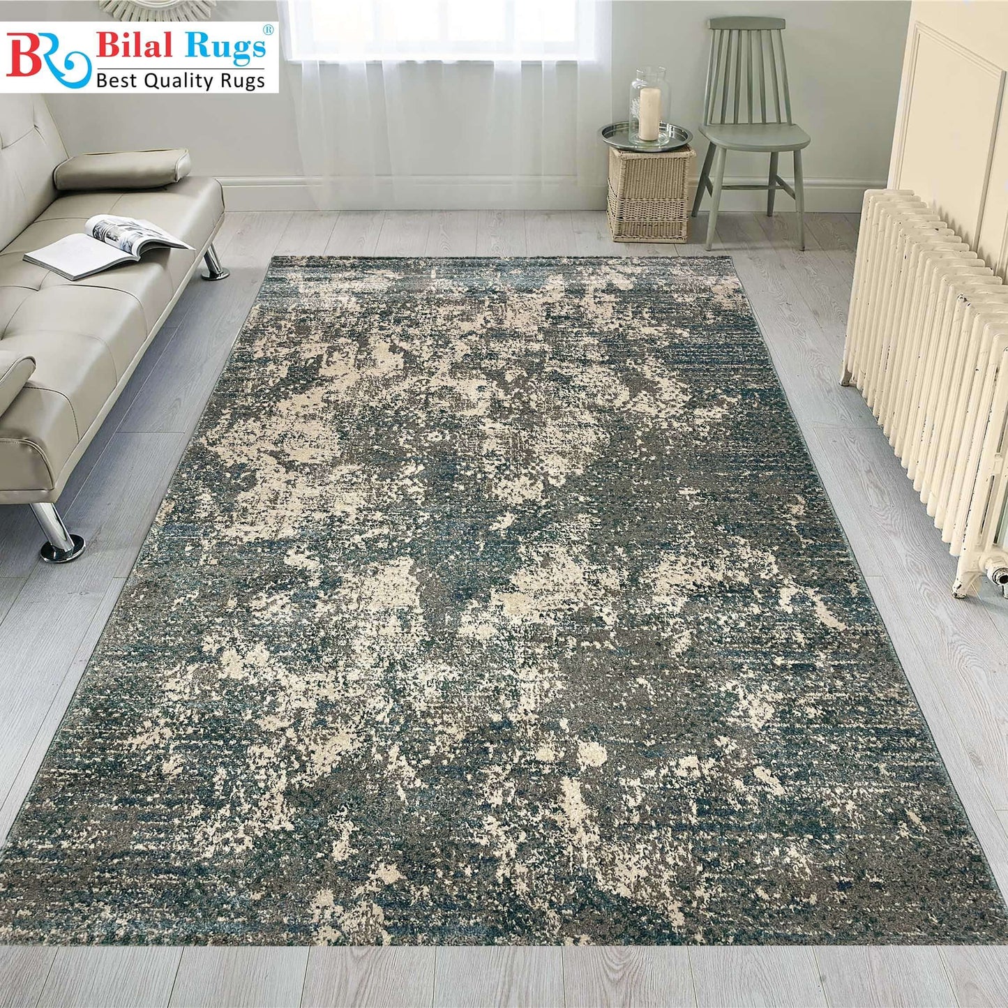 New Turkish Vintage Silky Woven Rug.
Article-1805-grey , light Feroze
 Size : 5.3 ft width x 7.8 ft length
(160 cm x 230 cm)