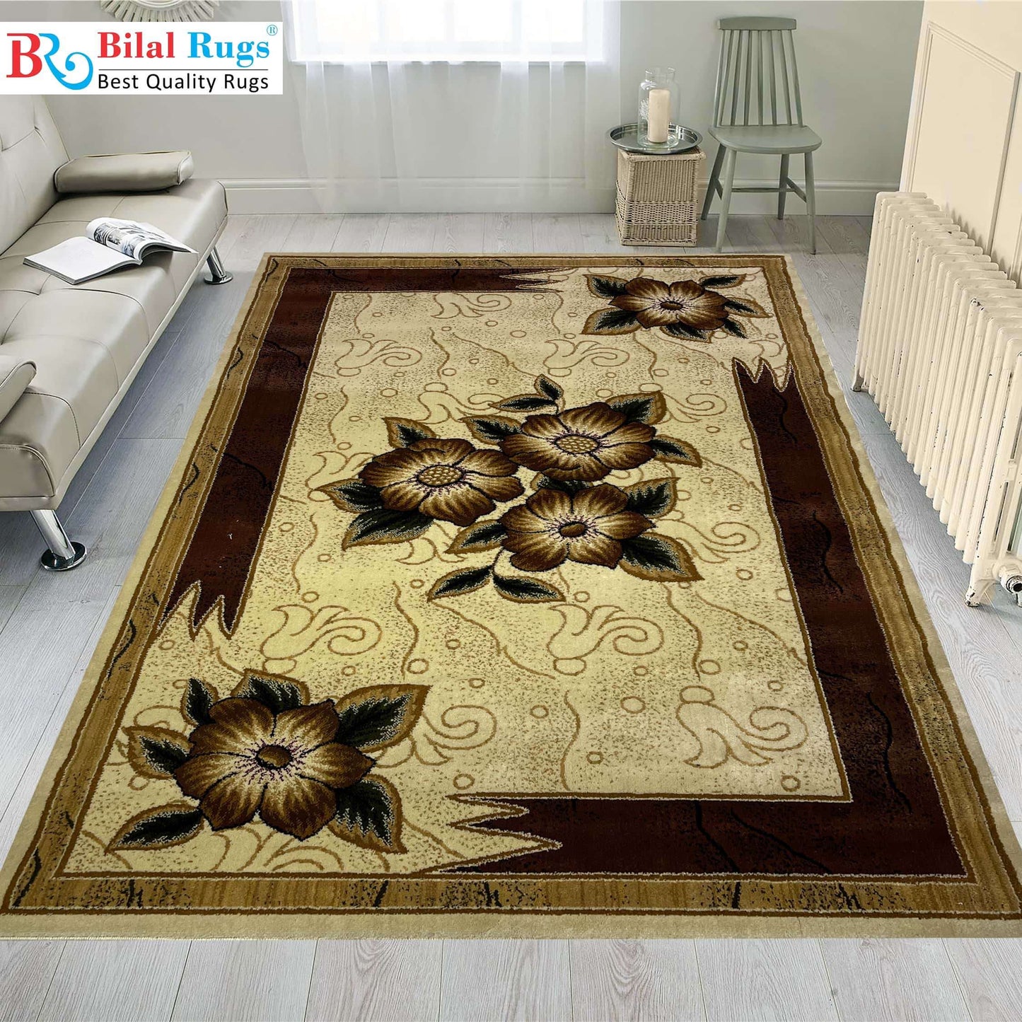 Floral polypropylene Rug,back woven(Article-337-Off white)
Size : 5ft width  x 7.3ft length (150cm x 220cm)