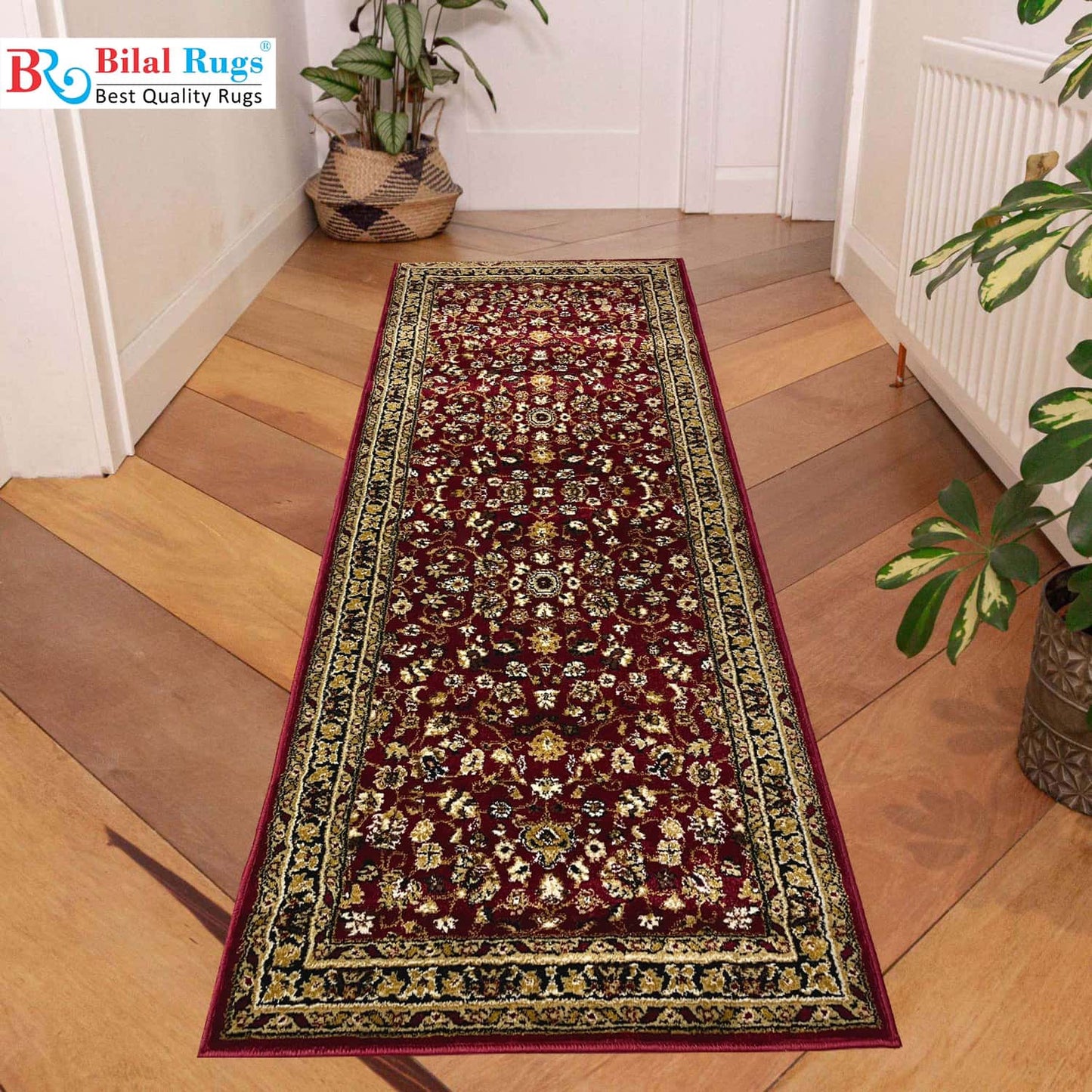 Red Persian Polypropylene Woven Runner.
 Size : 2.6 ft width x 6.3 ft length
 (80 cm x 200cm)