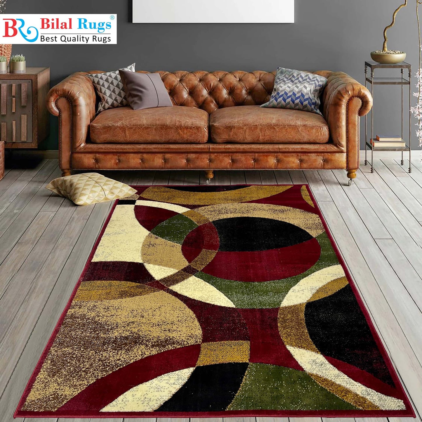 Modern polypropylene Rug,back woven(Article-1775-Red)