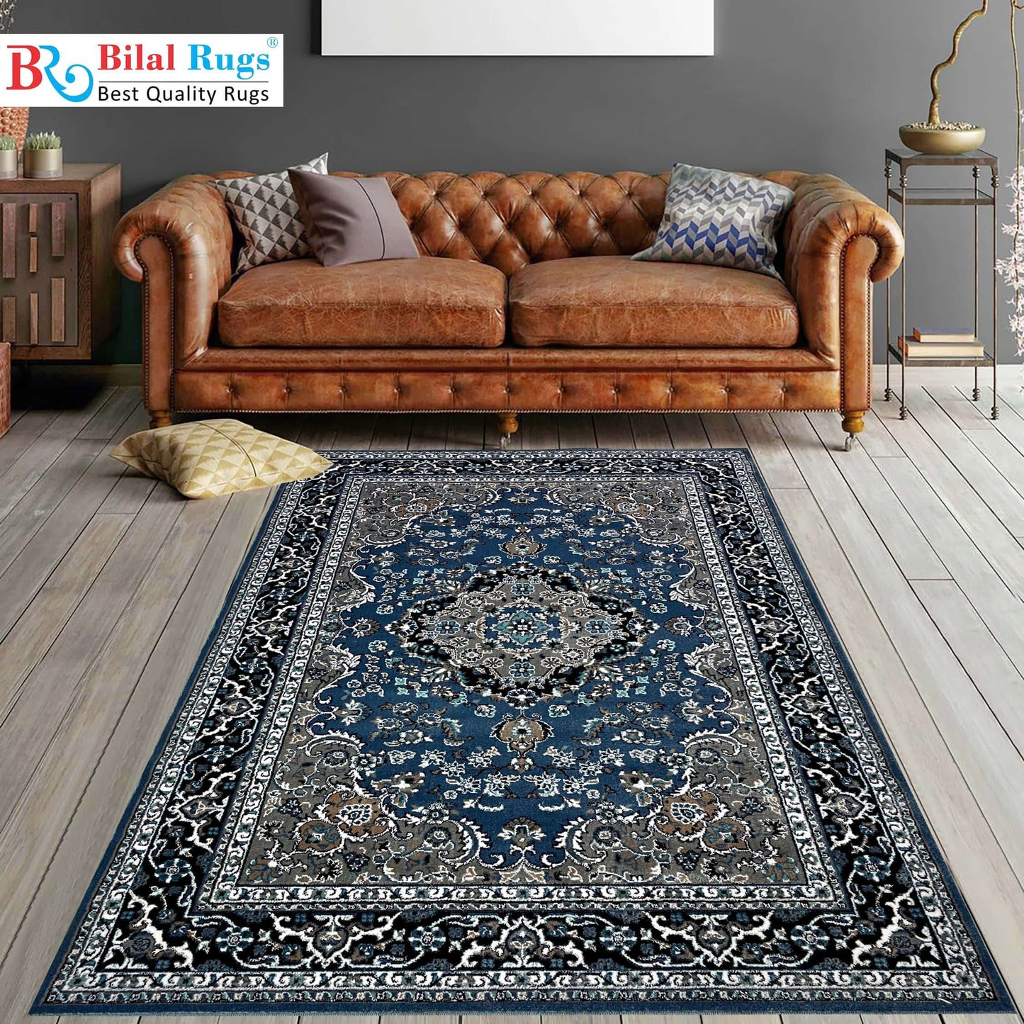 Persian  polypropylene Rug,back woven(Article-1078-Blue)
Size : 6.6 ft width x 9.6 ft length (200cm x 290cm)