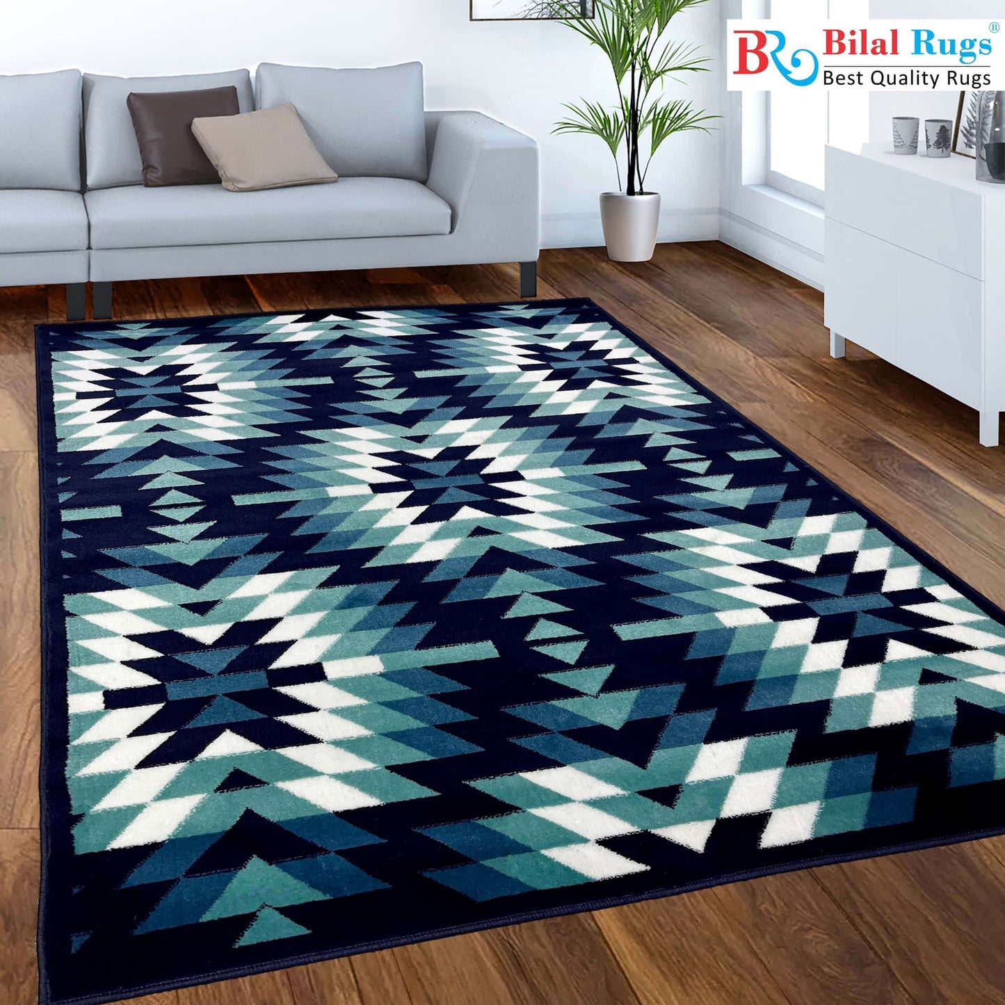 Modern polypropylene Rug,back woven(Article-1223-Blue)
Size : 4 Ft width x 5.6 Ft length ( 120 cm x 170 cm)