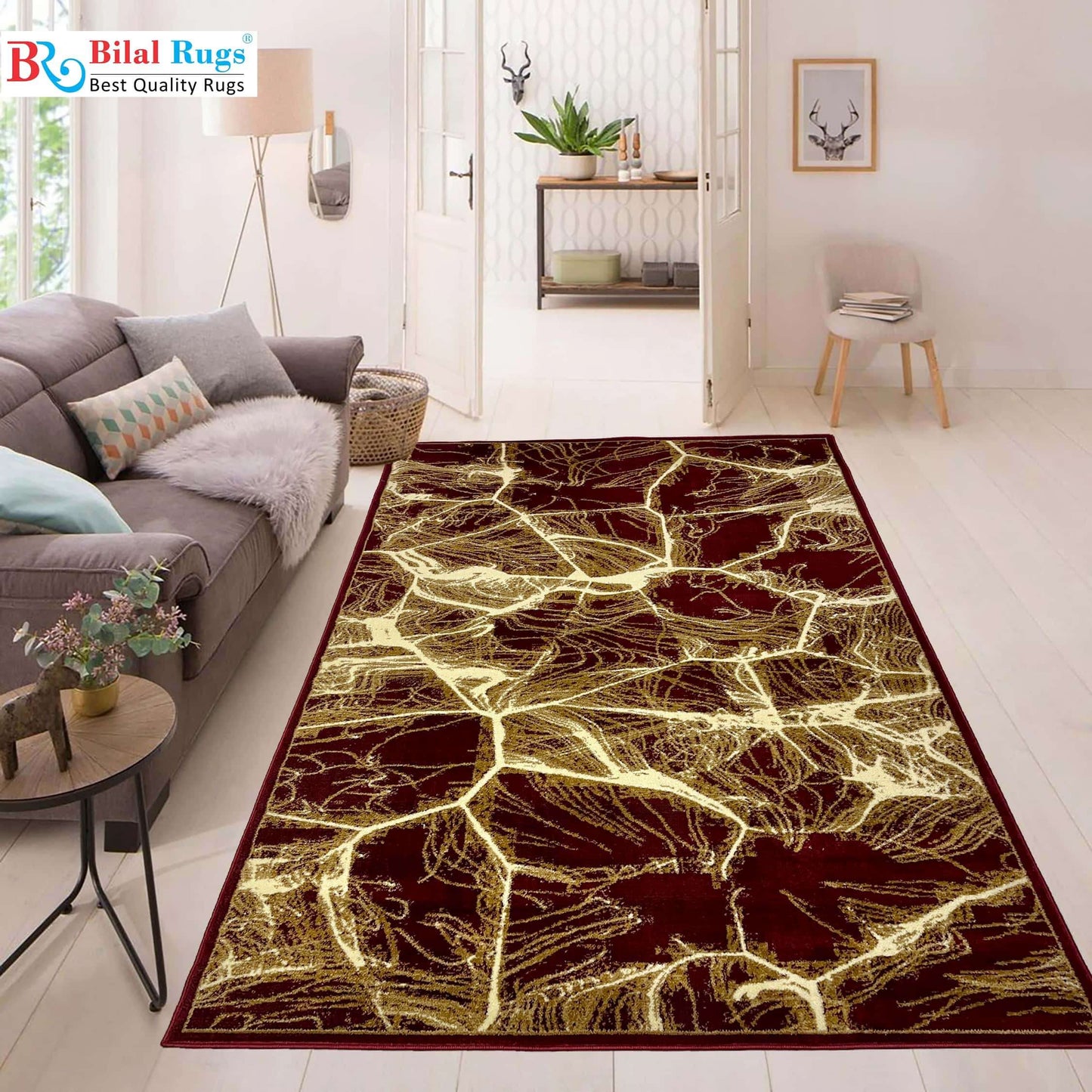 Modern polypropylene Rug,back woven(Article-1146-Red)
Size : 6.6 ft width x 9.6 ft length 
(200 cm x 290 cm)