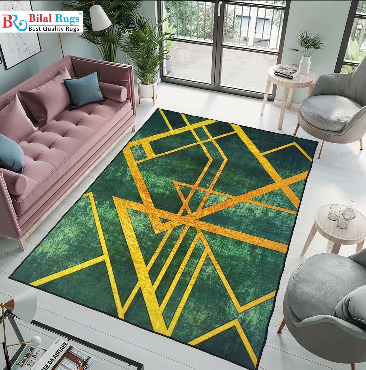 Modern Non-Woven TPR Anti Slip Rug.
Size : 5ft width  x 7.8ft length (150cm x 230cm)
Article-2703-Green