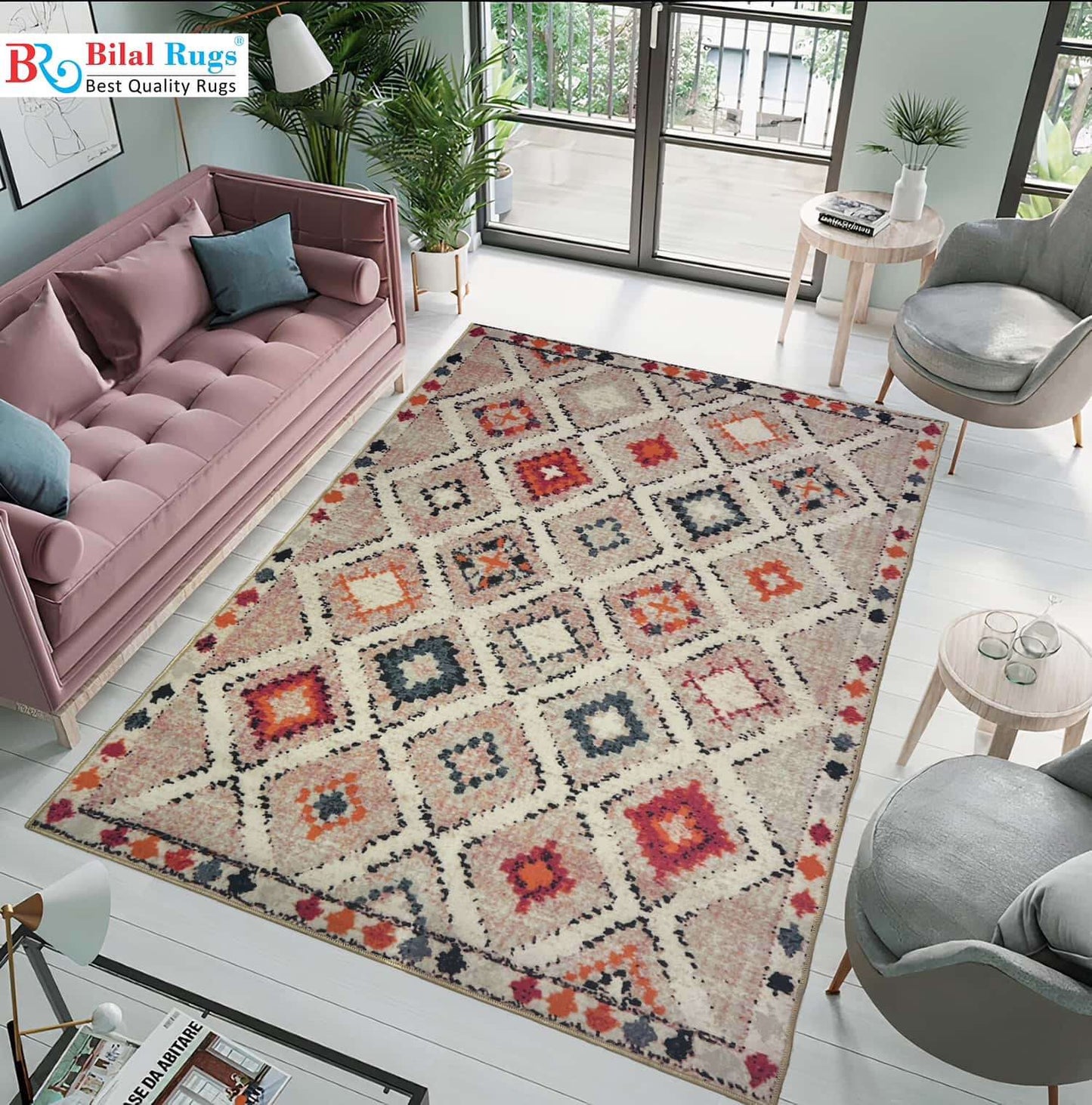 Modern Non-Woven TPR Anti Slip Rug.
Size : 5ft width  x 7.8ft length (150cm x 230cm)
Article-2705-Multi