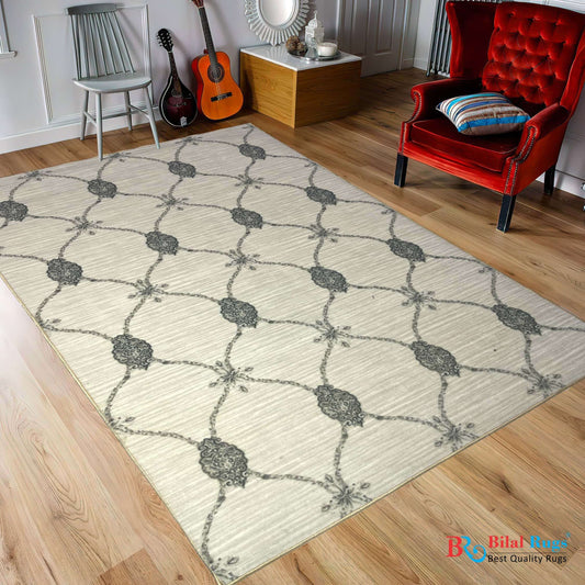 Modern Non-Woven TPR Anti Slip Rug.
Size : 5ft width  x 7.8ft length (150cm x 230cm)
Article-2706-Off white