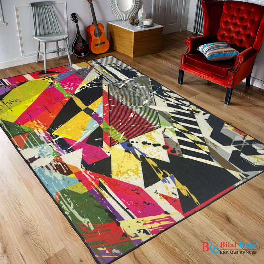 Modern Non-Woven TPR Anti Slip Rug.
Size : 5ft width  x 7.8ft length (150cm x 230cm)
Article-2704-Multi