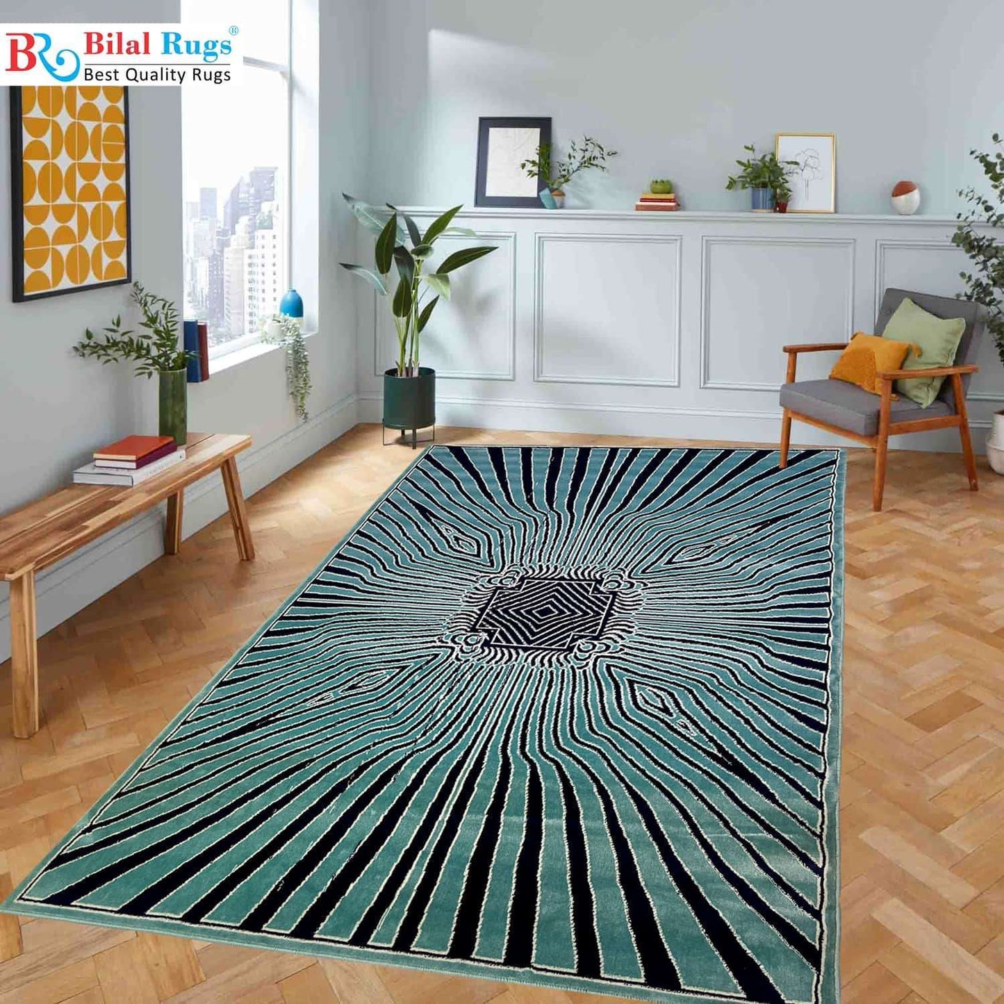 Modern polypropylene Rug,back woven(Article-1098-Feroze)
Size : 5ft width  x 7.3ft length (150cm x 220cm)