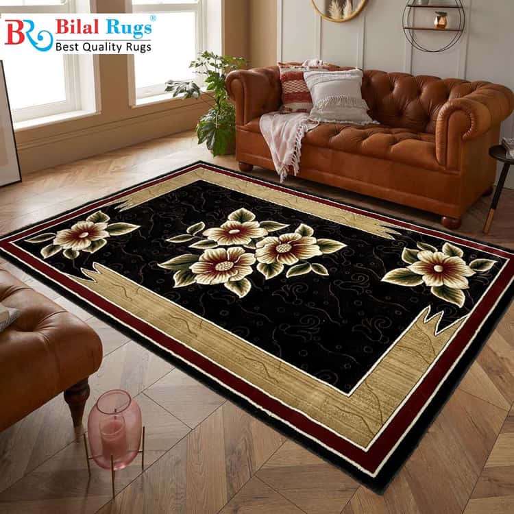 Floral Polypropylene Rug.
(Article-11850-Black)