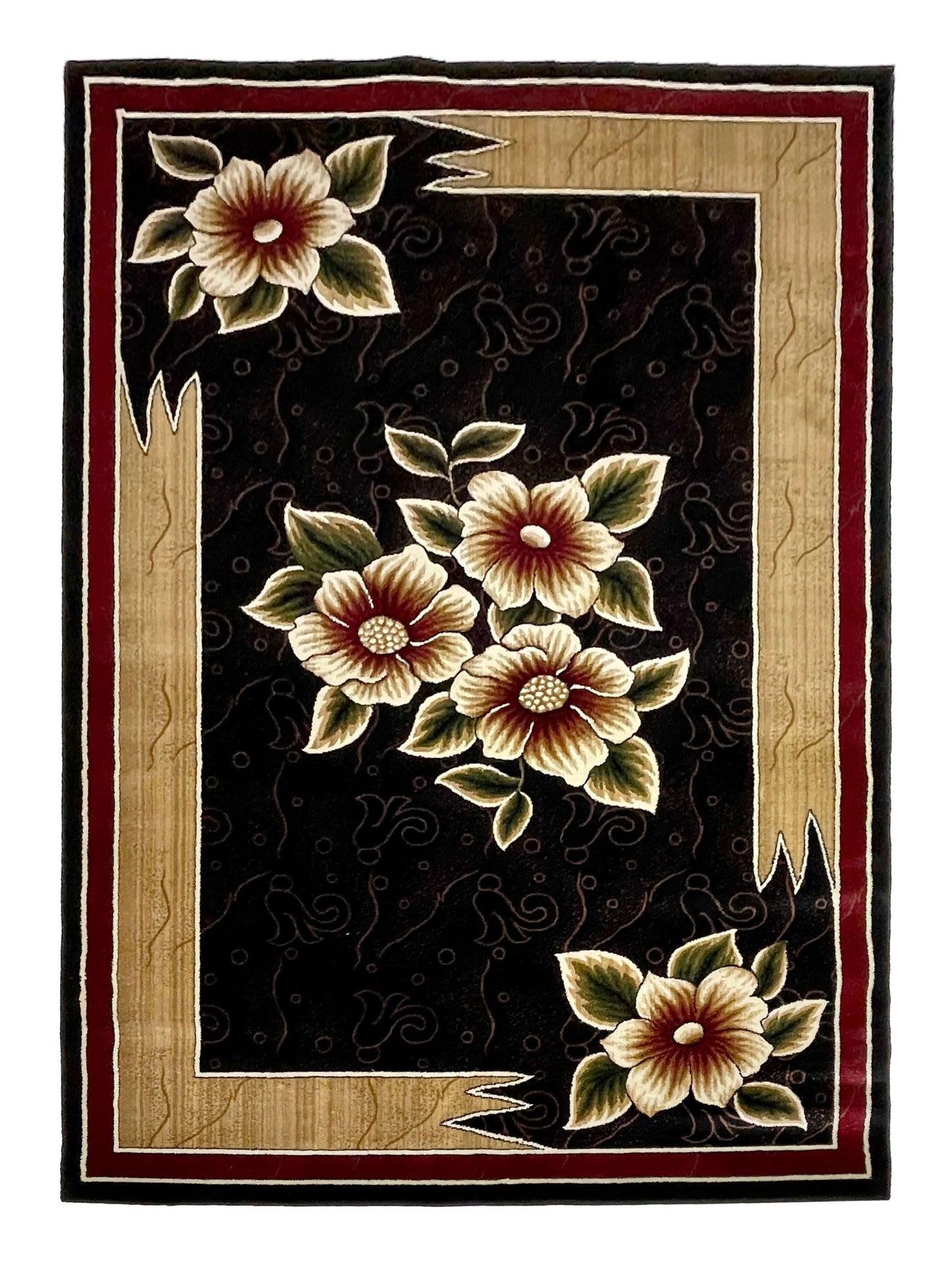 Floral Polypropylene Rug.
(Article-11850-Black)