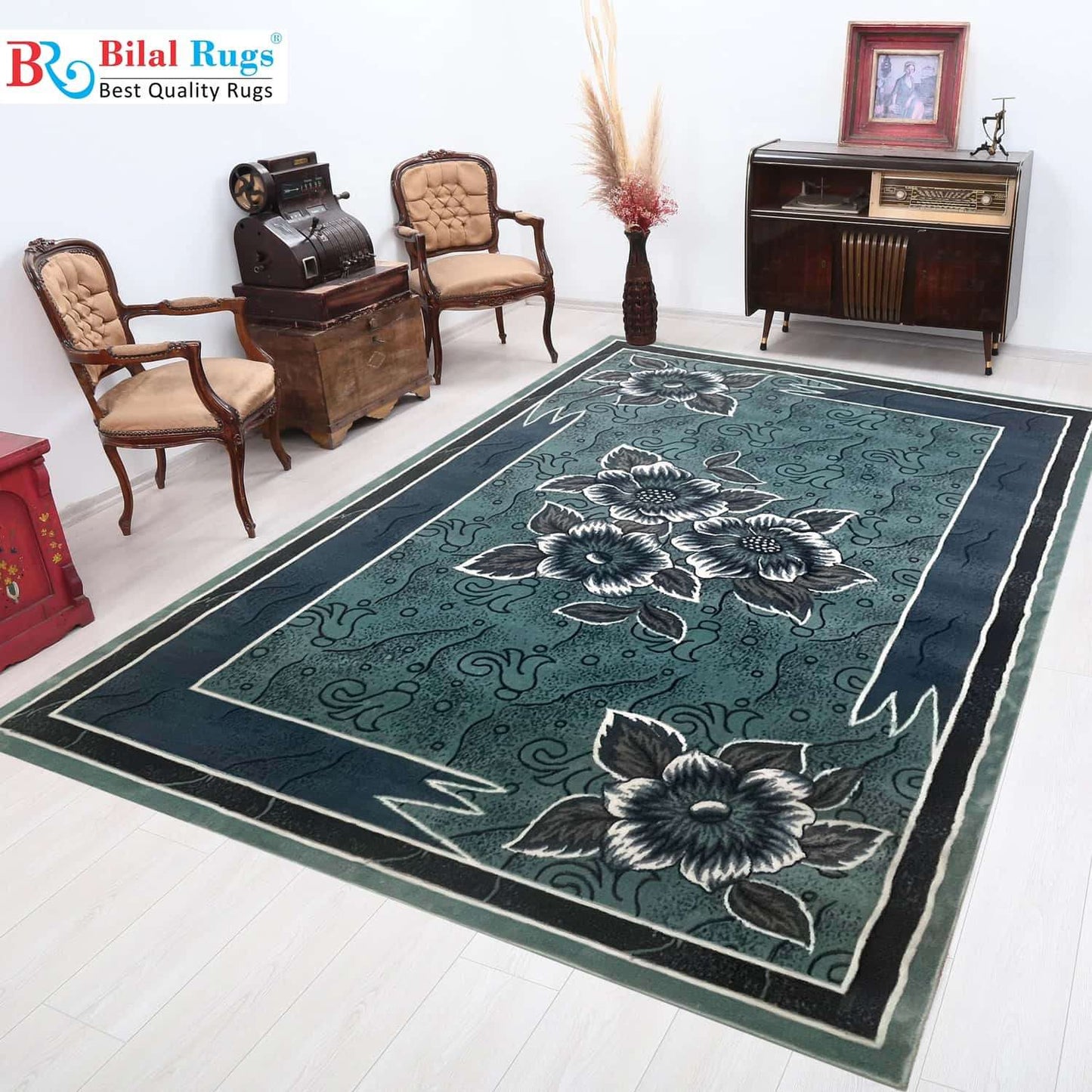 Persian polypropylene Rug,back woven(Article-160-Ferozi)
Size : 6.6 ft width x 9.6 ft length (200cm x 290cm)