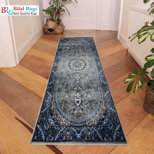 Grey Persian Polypropylene Woven Rug.
 Size : 2.6 ft width x 6.3 ft length
 (80 cm x 200cm)